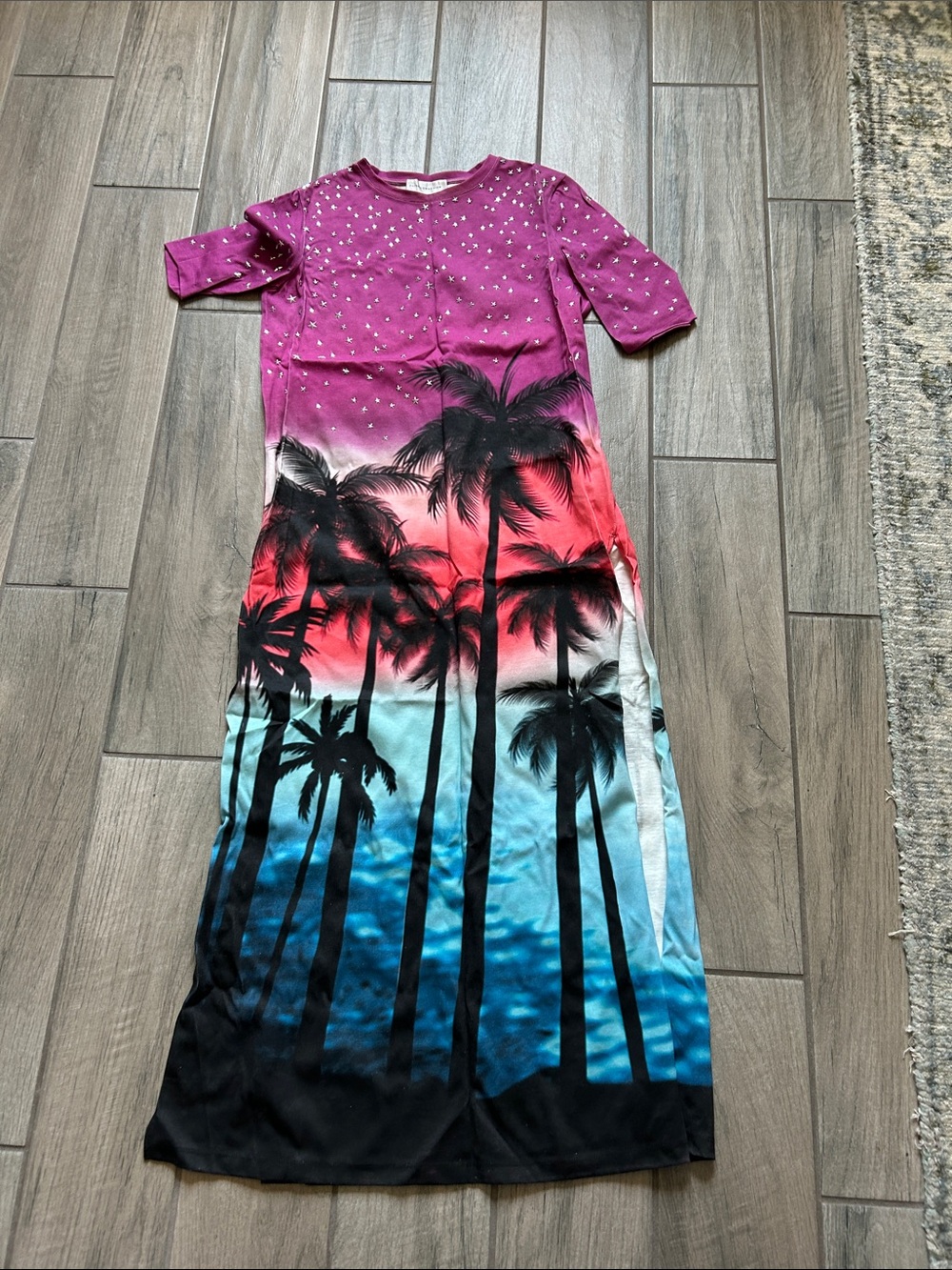 Faith Connexion Purple Pink Blue Gradient Palm Tree Maxi Dress